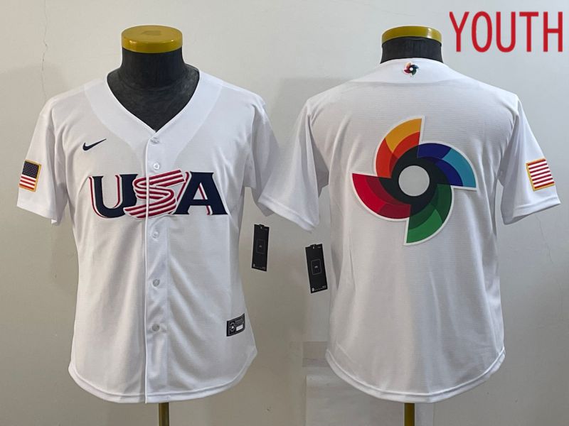 Youth 2023 World Cub USA Blank White Nike MLB Jersey7